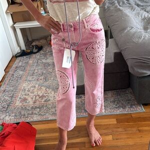 Isabel Marant pink embroidered jeans size 36 new with tags